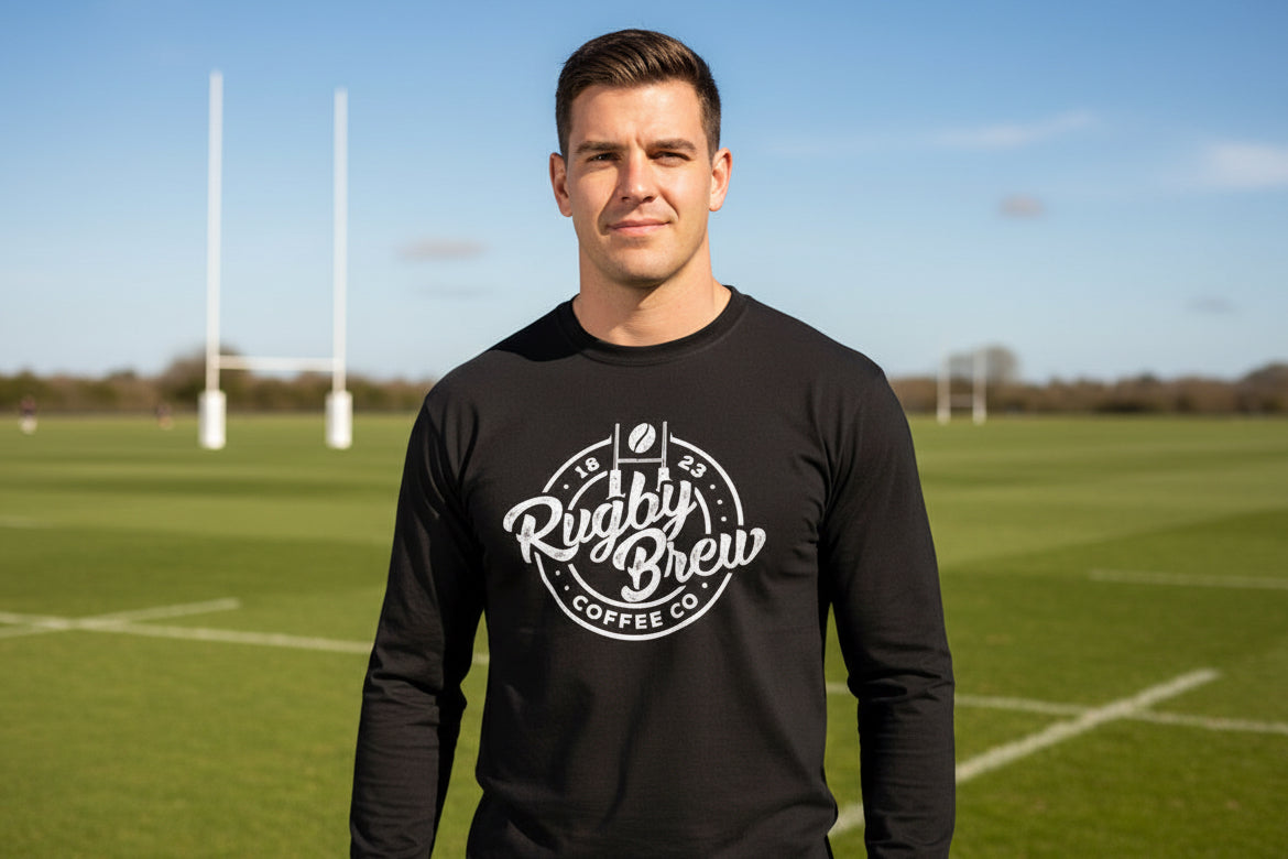 Rugby Brew Black Long Sleeved Rugby T shirt